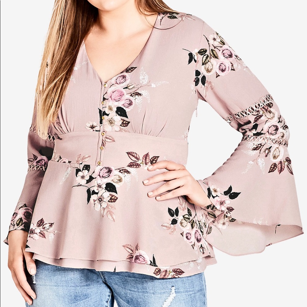 City chic Rose print long sleeve shirt